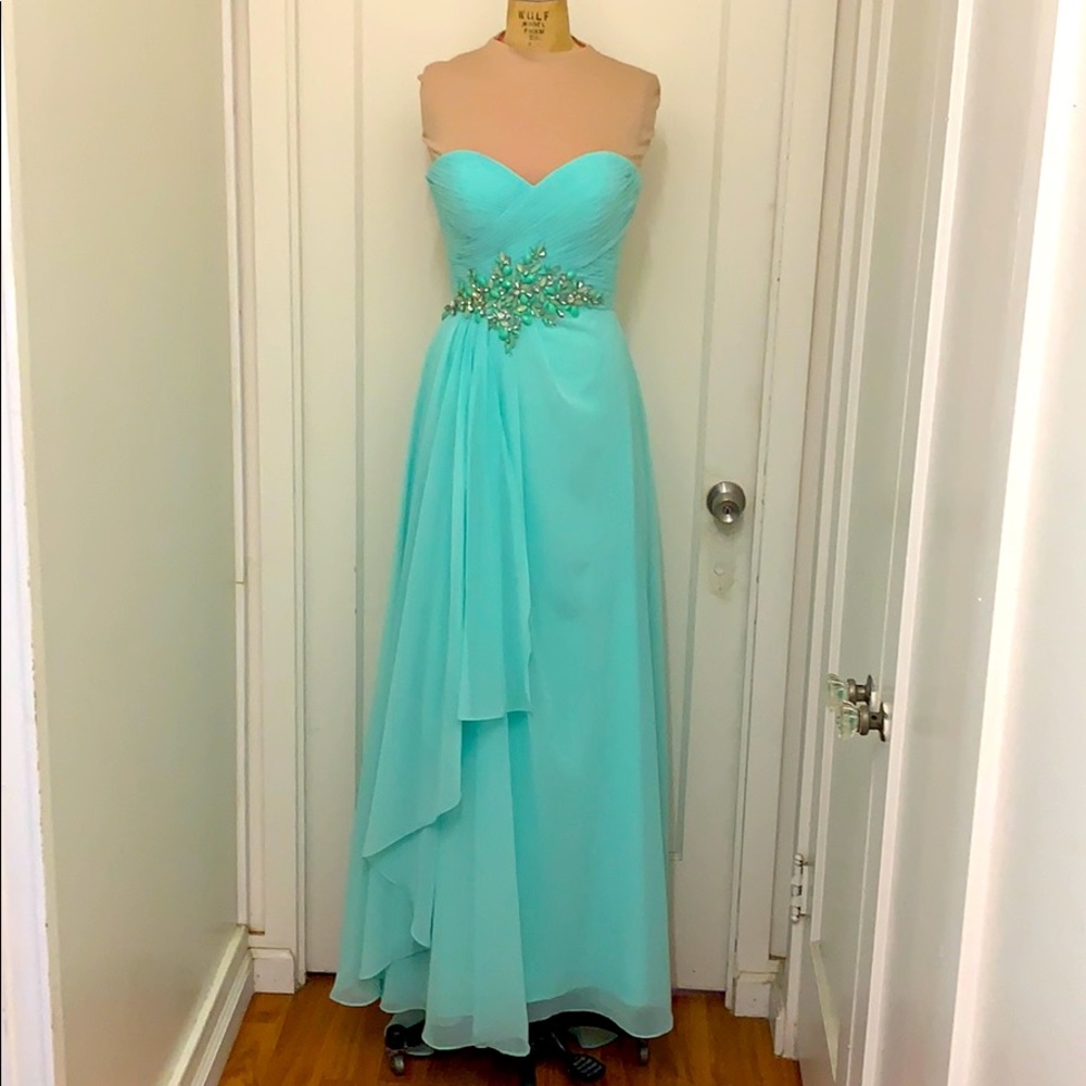 Strapless blue Alyce Paris Gown
